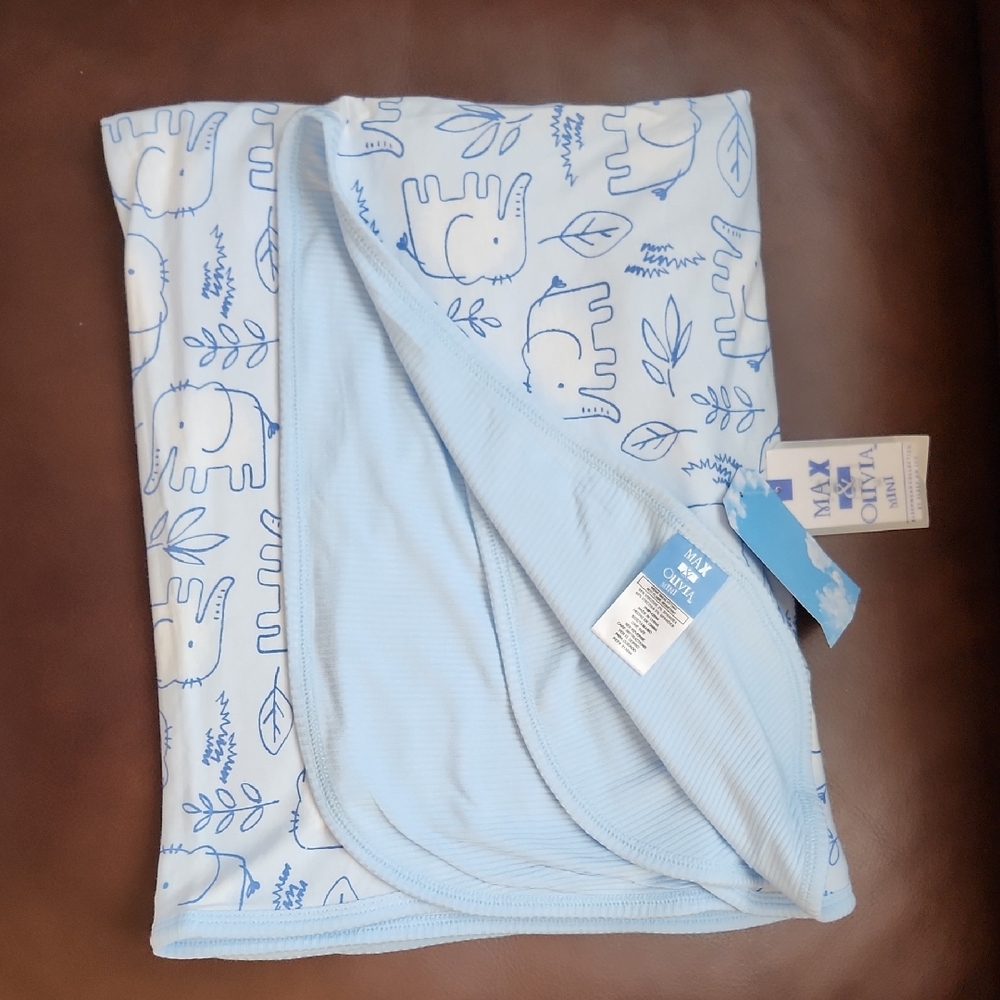 Blue Elephant Print Baby Blanket